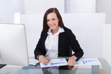 iş kadını ofiste bilgisayar kullanma