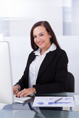iş kadını ofiste bilgisayar kullanma