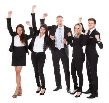başarılı welldressed işadamları kaldırdı kollarını
