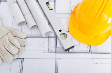 ruh düzeyi. planı üzerinde eldiven ve kask