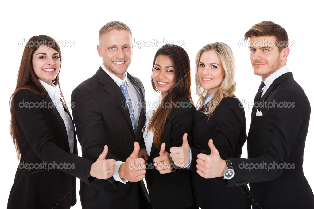 Confident Businesspeople Showing Thumbs Up