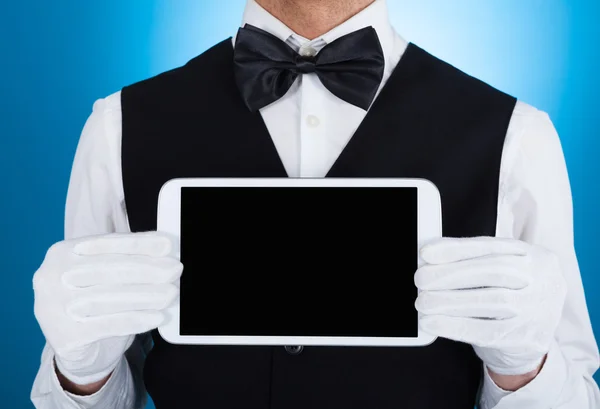 Waiter Showing Digital Tablet — Stock Photo, Image