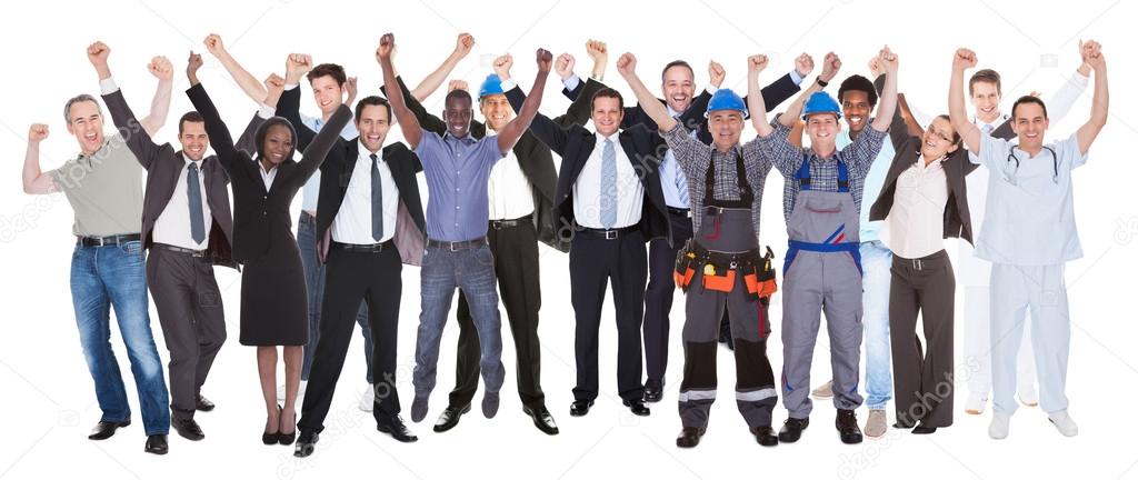 Excited People With Different Occupations Celebrating Success