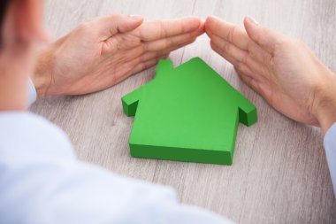 Yeşil ev modeli ile iş adamı