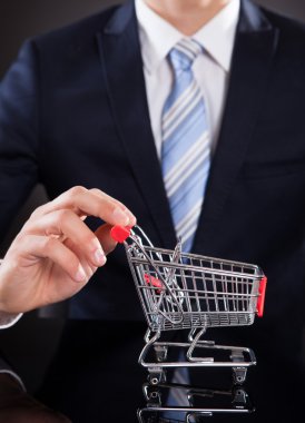 alışveriş sepeti modeli ile iş adamı