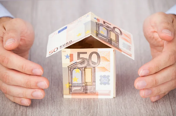 Businessman Hands with Euro House — Stock Photo, Image