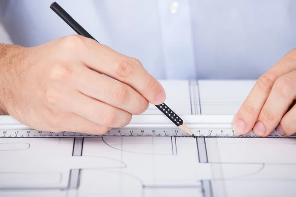 Architect Working On Blueprint — Stock Photo, Image