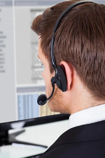 Call Center Consultant Wearing Headset In Office — Stock Photo, Image