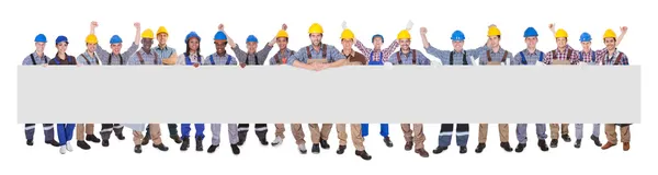 Successful Manual Workers With Blank Billboard — Stock Photo, Image