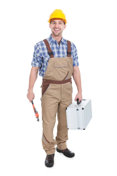 Worker With Wrench And Toolbox — Stock Photo, Image