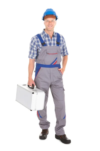 Trabalhador manual com caixa de ferramentas — Fotografia de Stock