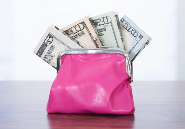 Dollar Bills In Pink Purse — Stock Photo, Image