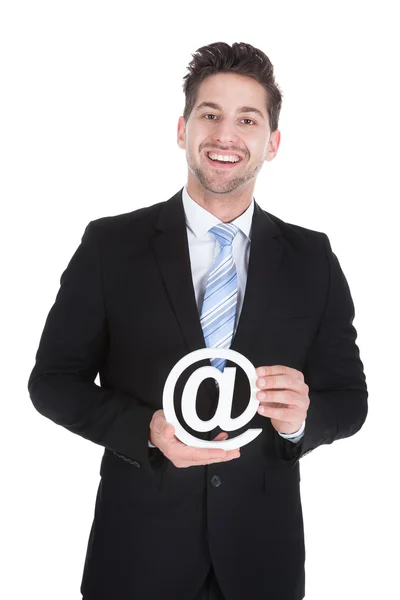 Businessman Holding Internet Icon — Stock Photo, Image