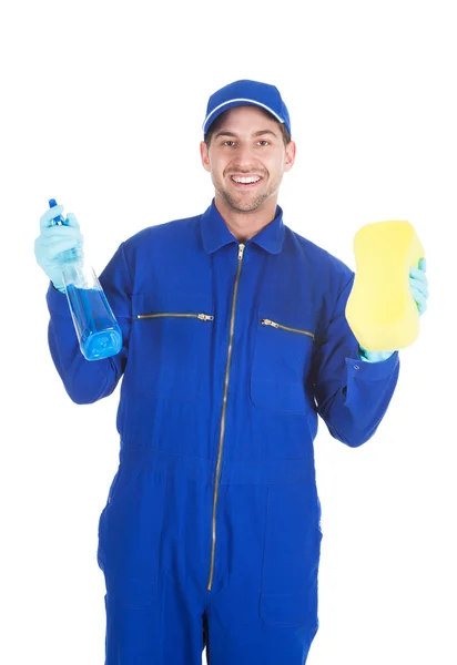 Servant Holding Cleaning Spray — Stock Photo, Image