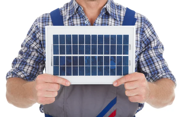 Manual Worker Holding Solar Panel — Stock Photo, Image