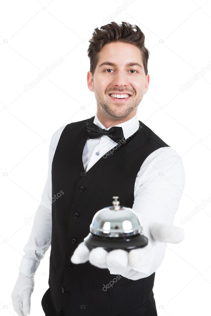 Waitperson Holding Service Bell