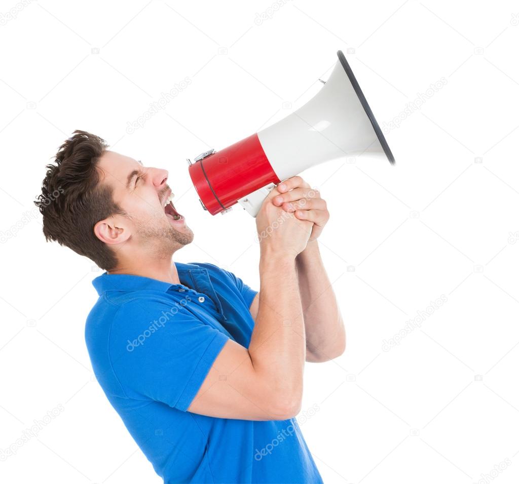 Man Screaming Into megaphone