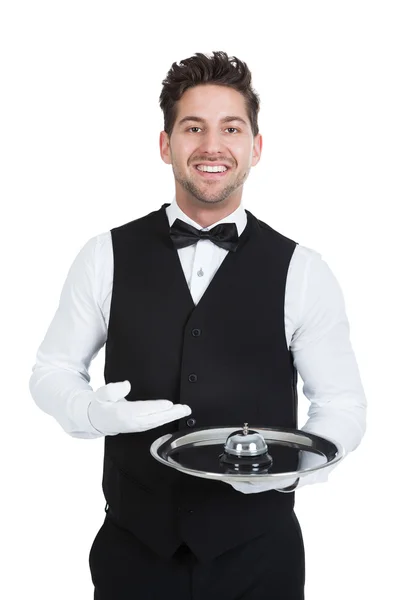 Waitperson Holding Service Bell — Stock Photo, Image