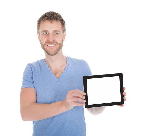 Mann zeigt Tablet — Stockfoto