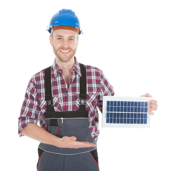 Repairman Holding Solar Panel — Stock Photo, Image