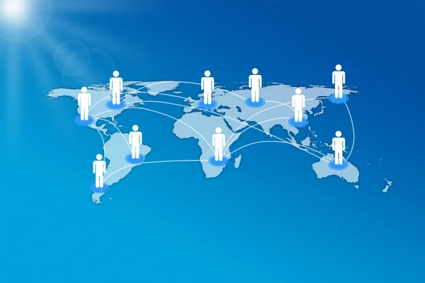 Human Icons Connected On World Map — Stock Photo, Image