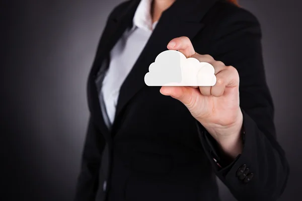 Donna d'affari con Cloud Computing Icona — Foto Stock