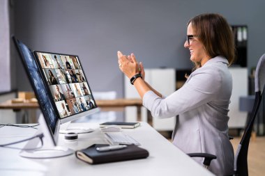 Business Video Conference Webinar Call On Desktop Screen