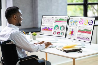 KPI İş Analitik Veri Kontrol Paneli. Analizci Bilgisayar Kullanıyor