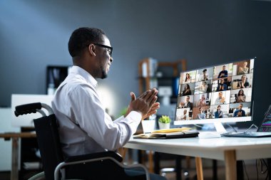 Bilgisayarda Sanal Teleçalışma Toplantısı. Video Webinar