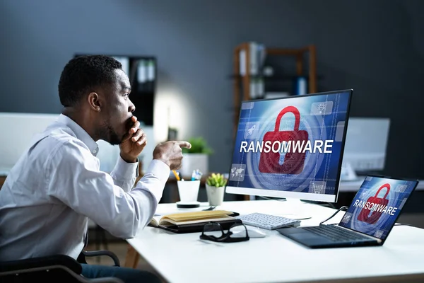 Ransomware Malware Cyber Aanval Zakelijke Computer — Stockfoto