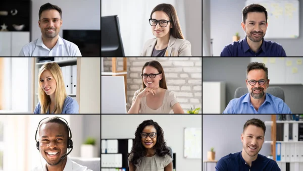 Professional Group Headshot Video Conference. Avatar Faces Collage