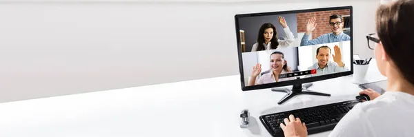 Chamada Webinários Videoconferência Reunião Trabalho Online — Fotografia de Stock