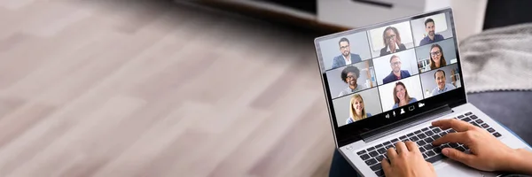 Virtual Online Video Conference Webinar Call Laptop Computer — Stock Photo, Image