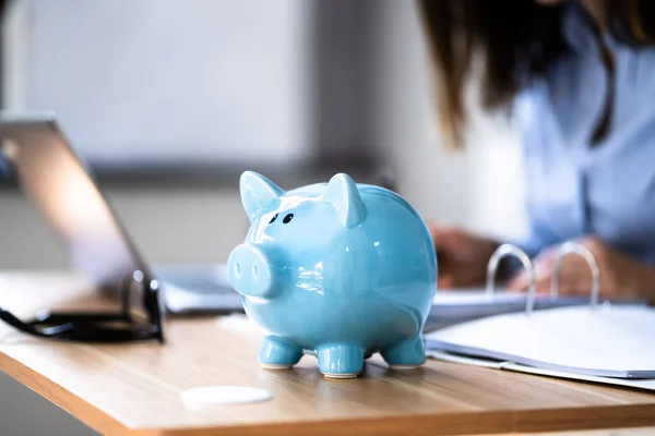Asesor Contable Cuenta Que Ahorra Dinero Del Impuesto Piggybank — Foto de Stock