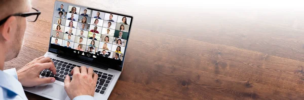 Reunión Virtual Del Seminario Web Aprendizaje Videollamada Remota Oficina —  Fotos de Stock