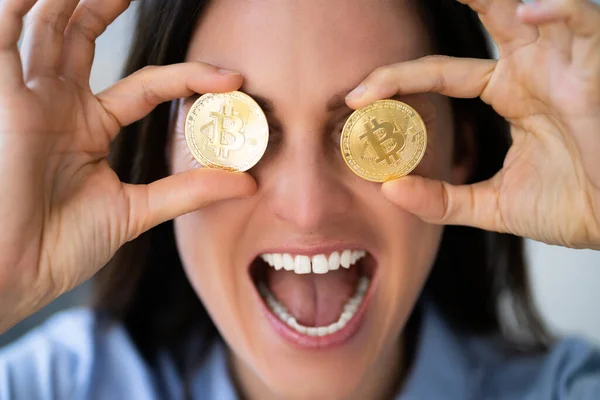 Bitcoin Digital Currency Technology Electronic Financial Gold — Stock Photo, Image