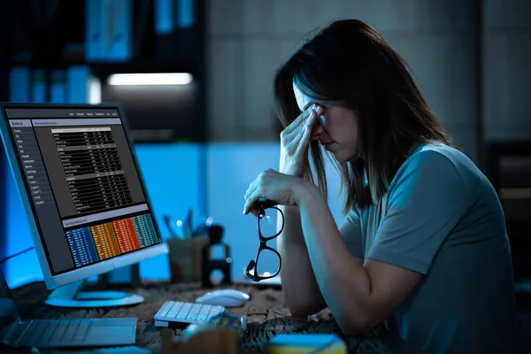 Augenschmerzen Und Entzündungen Frau Mit Netzhautmüdigkeit Und Krämpfen — Stockfoto