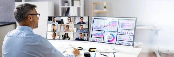 Virtual Video Conference Kallelse Möte Och Finansiell Presentation — Stockfoto