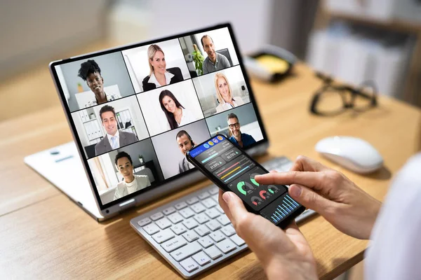 Professionele Virtuele Conferentie Vergadering Hybride Laptop — Stockfoto