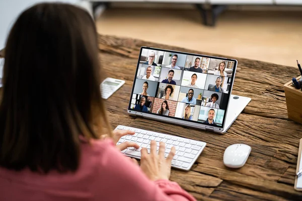 Virtual Conference Call Hybrid Business Laptop — Stockfoto