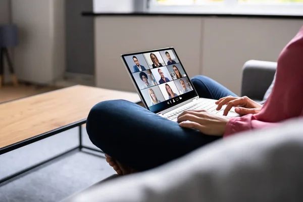 Virtuele Online Videoconferentie Webinar Call Laptop Computer — Stockfoto