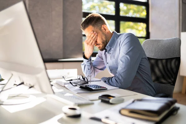 Stressed Tired Business Accountant Man Inglês Trabalhador Triste Preguiçoso — Fotografia de Stock