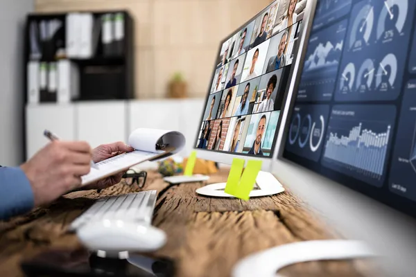 Online Virtuális Előadás Vagy Bemutató Találkozó Videó Webinárium — Stock Fotó