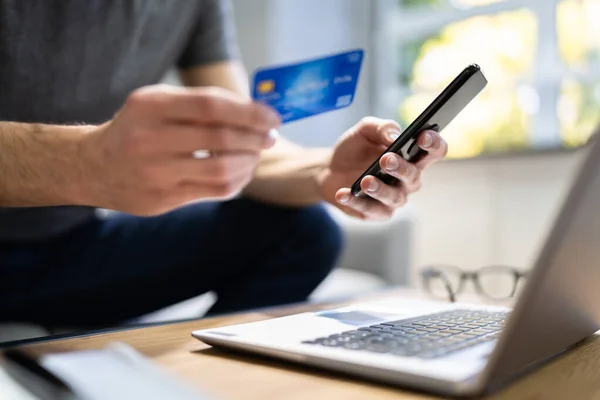 Online Shopping Betalning Mobiltelefon Med Kreditkort — Stockfoto