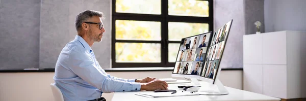 Banner Videoconferenze Webinar Meeting Business Call — Foto Stock