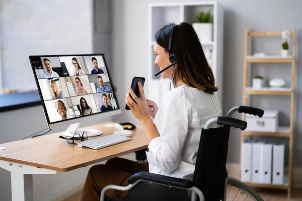 Online Business Video Conference Call Computador Desktop — Fotografia de Stock