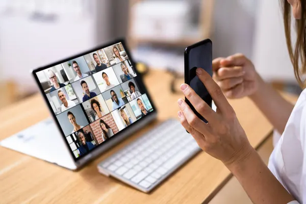 Chamada Videoconferência Para Elearning Tablet Entrevista Online — Fotografia de Stock