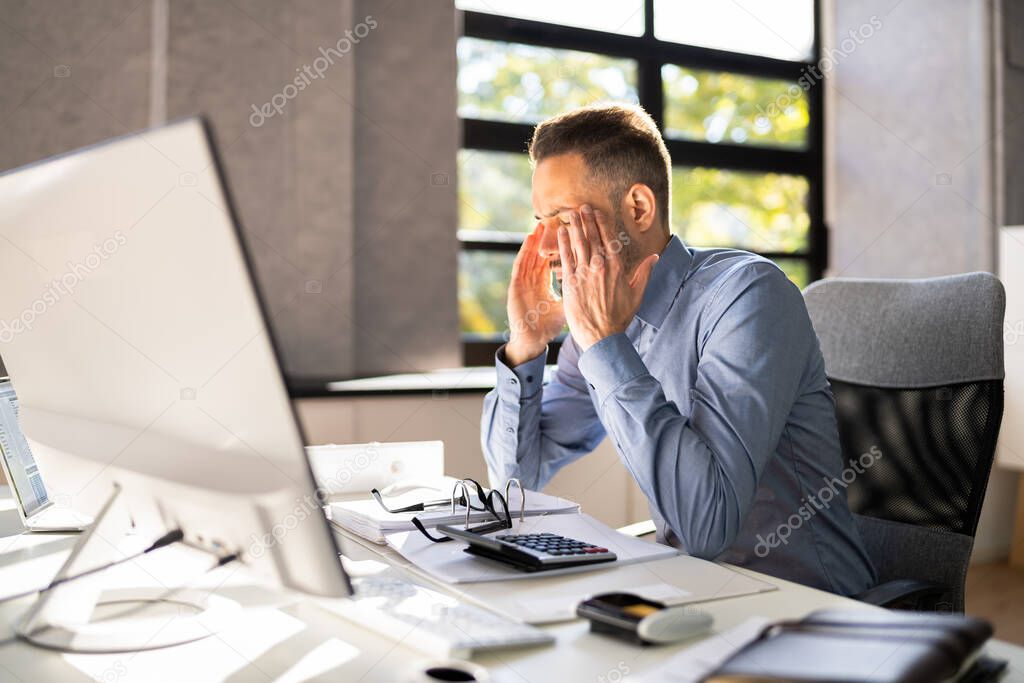 Bored Accountant Advisor Business Man. Man With Headache