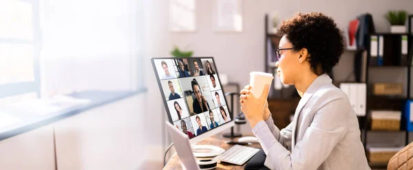 African American Virtual Video Conference Business Meeting — Stockfoto