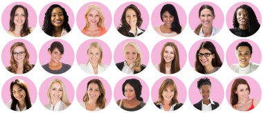 Kadın Avatar Yüz Kolajı. Çeşitli Vesikalık Fotoğraflar